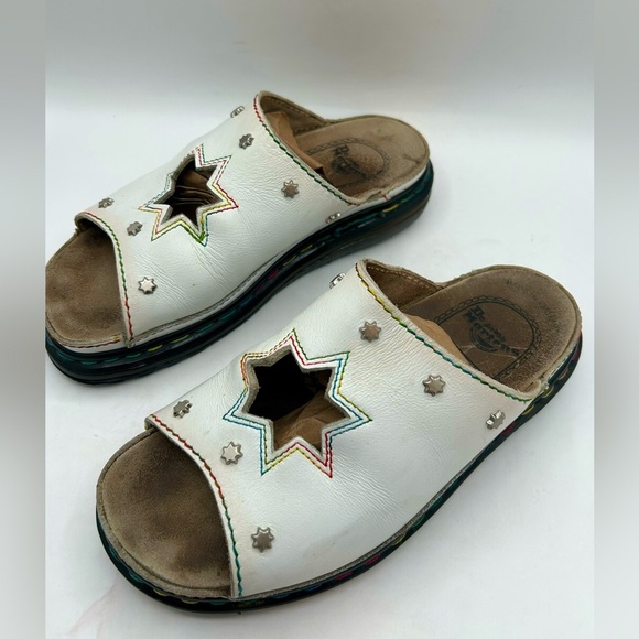 vintage Dr Marten Star Cut Out Studded Slides Made In England RAINBOW STITCHING - Picture 14 of 17